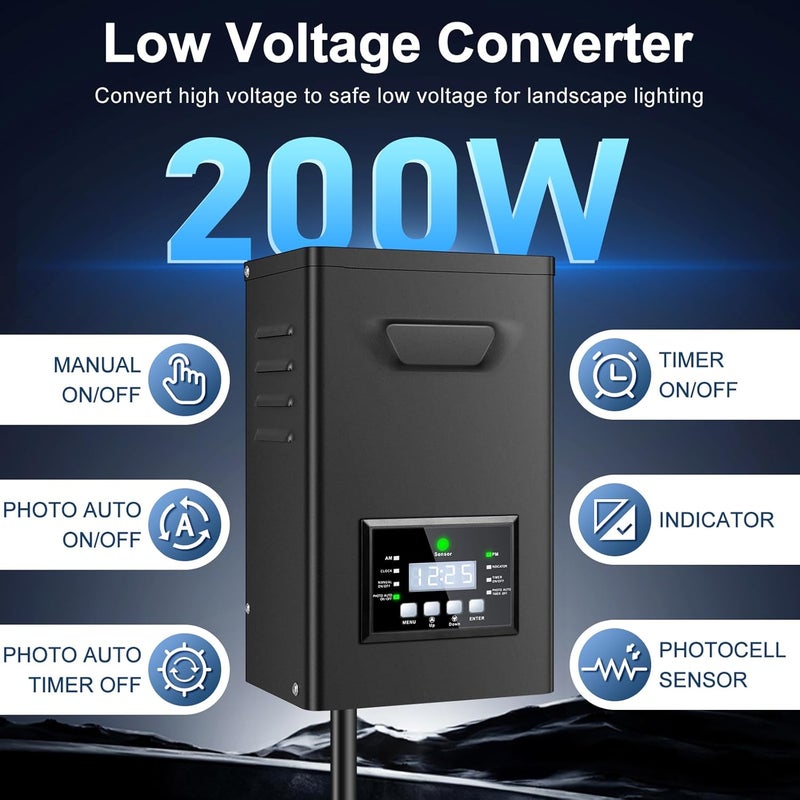 ROLANCHE 200W Low Voltage Landscape Transformer, Landscape Lighting Transformer with Timer and photocell Sensor, 120V AC to 12V/15V AC Outdoor Weatherproof Low Voltage Transformers for Landscape Lighting - Image 3